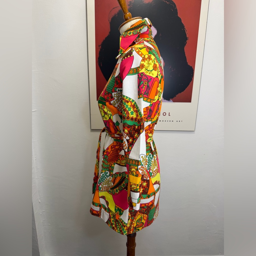 Vintage Psychedelic Flower Power Novelty Sue Ann of Dallas Zip Tunic - Picture 10 of 15